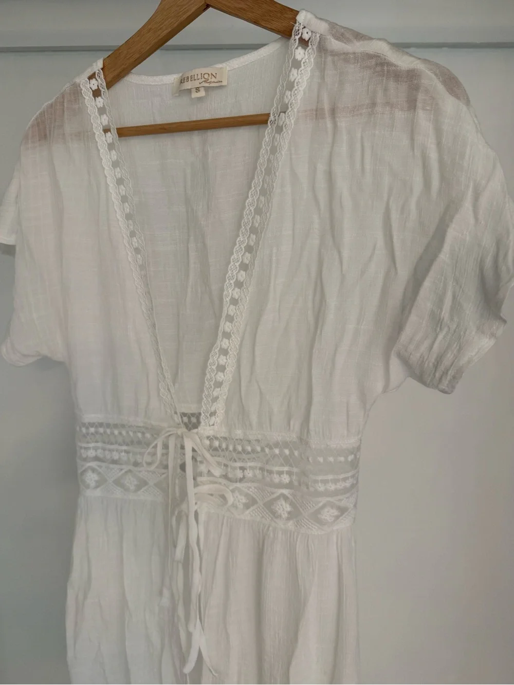 Rebellion White Lace-Trim V-Neck Dress